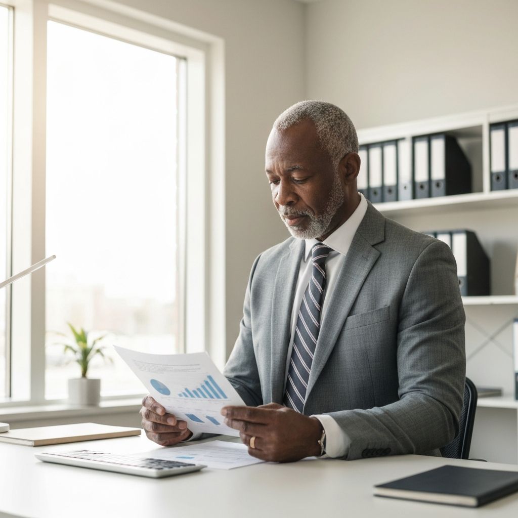 Profesional de finanzas analizando estrategias de inversión en oficina moderna